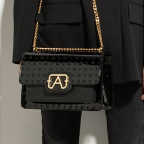 NWT Arcadia Black Patent Leather Shoulder Bag - Picture 12 of 15